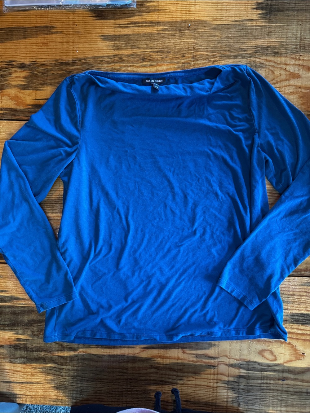 Eileen Fisher Blue Tencel Jersey Boat Neck Long Sleeve Top Medium Minimalist